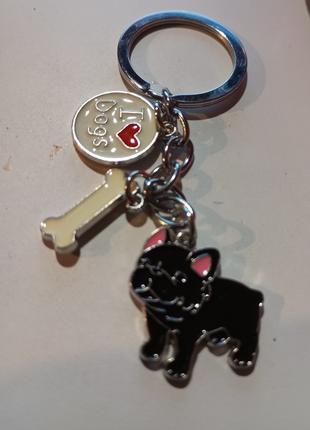 Брелок на ключи металл порода собака французский бульдог черны...
