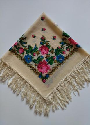 Українська вовняна хустка платок з бахромою вінтаж