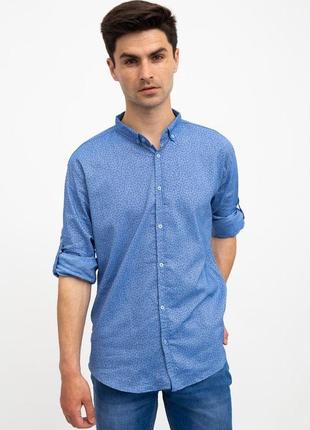 Стильная мужская рубашка, голубая с принтом, 511f016