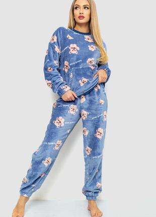 Пижама женская плюшевая, цвет джинс, 102r5241