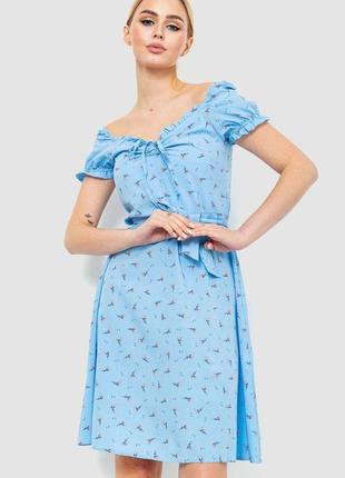 Платье софт с цветочным принтом, цвет голубой, 230r1006