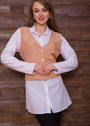 Женская рубашка, с декором в бело-терракотовую полоску, 119r320