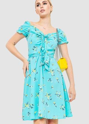 Платье софт с цветочным принтом, цвет бирюзовый, 230r1006
