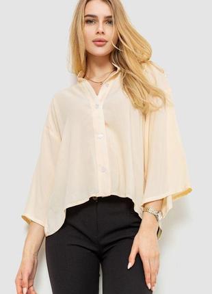 Блуза классическая однтонная, цвет светло-бежевый, 102r332-3