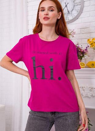 Жіноча футболка, кольору фуксії з принтом, 198r001