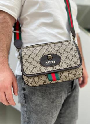 Мужская сумка через плечо Gucci Гучи натуральная кожа Модная С...