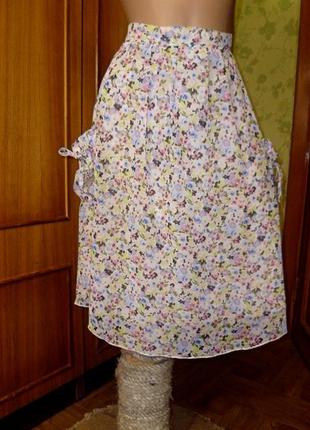 Летняя шифоновая юбка миди с карманами германия в цветах,на по...