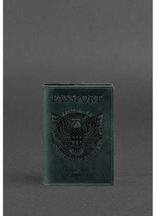Кожаная обложка для паспорта с американским гербом зеленая