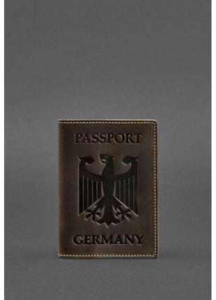 Кожаная обложка для паспорта с гербом германии темно-коричнева...