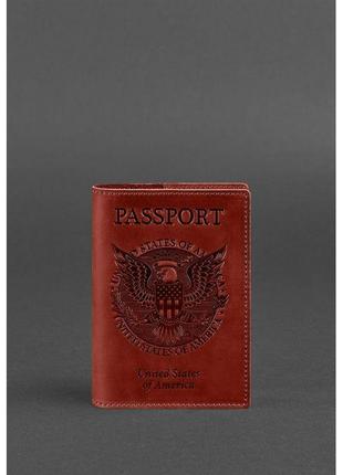 Кожаная обложка для паспорта коралловая с американским гербом