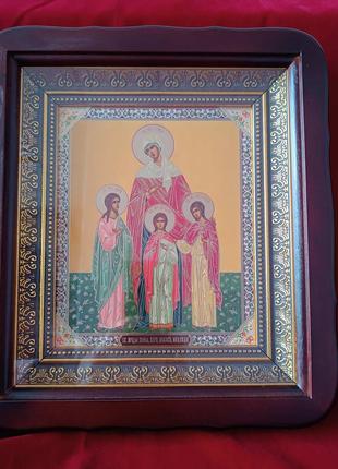 Вера, Надежда, Любовь и мать София икона в темном киоте 26х23см