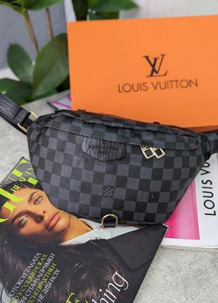 Женская бананка луи виттон louis vuitton черно-серая клетка, п...