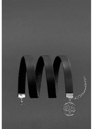 Женский кожаный браслет - лента черный