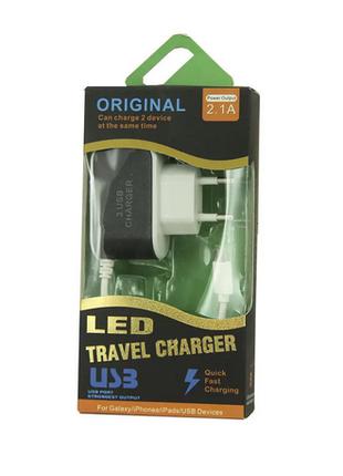 Зарядний пристрій 220В дротовий Micro-USB USBx3 ORIGINAL LED T...
