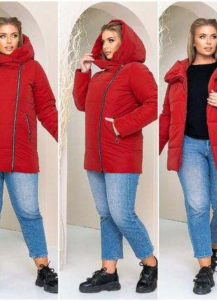 Куртка жіноча зимова батал nobilitas 54 - 56 червона плащівка ...