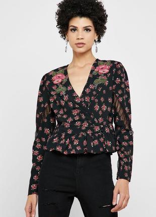Шикарная блуза на запах с вышивкой бисером/блузка/рубашка/топ