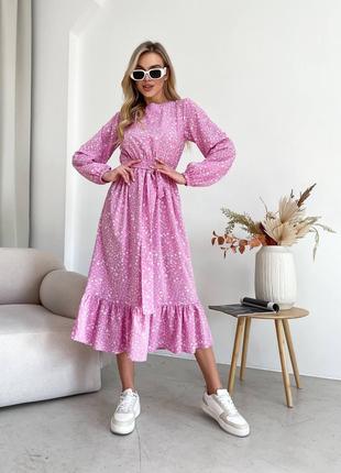 Невероятно нежное и легкое платье с поясом розовый