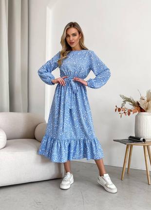 Невероятно нежное и легкое платье с поясом голубой