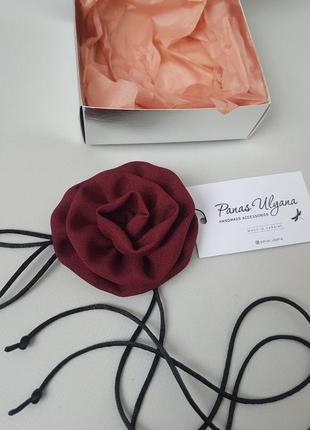 Чокер роза бордовая из атласа - 6 см