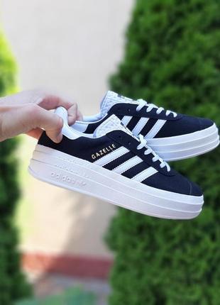 Adidas gazelle bold черные с белым кроссовки женские замшевые ...