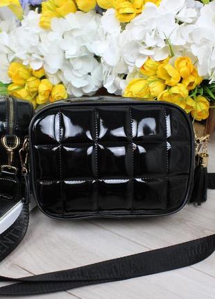Женская стильная и качественная сумка из эко кожи черная лак б/л