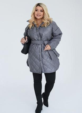 Женская теплая курточка с поясом цвет серый р.50/52 449987
