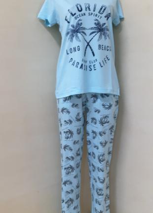 Женская пижама хлопок футболка брюки большие размеры 50 52 56