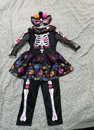 Карнавальный костюм девочка скелет санта муерте 3-4 года
