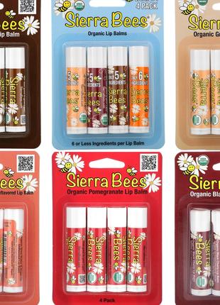 Sierra Bees, Органические бальзамы для губ 4 шт. в упаковке