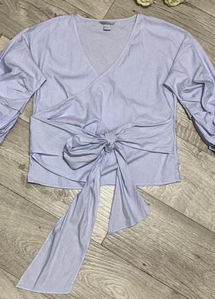 Блуза с запахом в полоску и объемными рукавами h&m, р.36 (s)