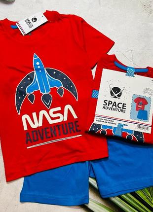 Пижама space adventure nasa 1-1,5-2 года. 86-92 футболка и шор...