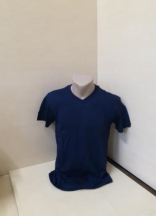 Мужская футболка однотонная синяя хлопок размер 48 50 M L
