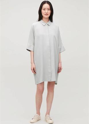 Cos серая блуза удлиненная из плотной ткани лиоцел платье рубашка