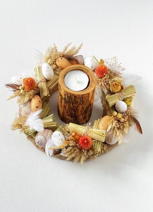 Набір віночок весняний та свічка дерев’яна декор весна декор п...