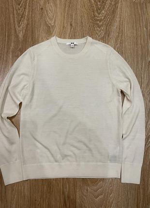 Тонкий шерстяной свитер пуловер молочного цвета 100%wool