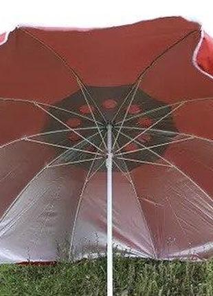 Зонт красный 2 м с серебряным напылением и клапаном пляжный, с...