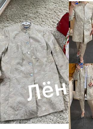 Шикарный удлиненный льняной пиджак с вышивкой,white label,p.42-44