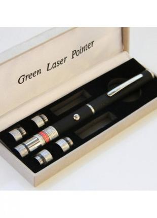 Зелена Лазерна указка 5 в 1 LASER POINTER 1000 mW 5 насадок лазер