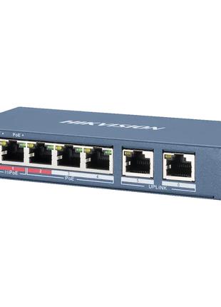 Коммутатор Hikvision DS-3E0106HP-E 4-портовый свитч Неуправляе...