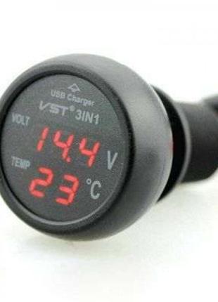 Автомобільний термометр — вольтметр — USB VST 706-1