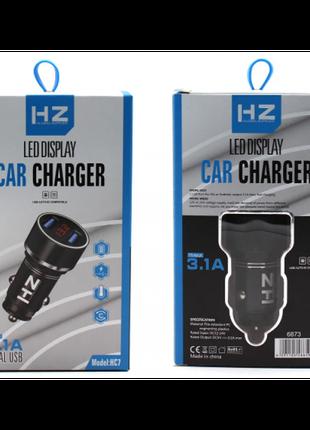 Автомобільний зарядний пристрій (АЗУ) HZ HC7 на 2 USB Чорний