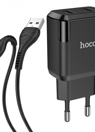 Зарядний пристрій 220 В 2 USB з кабелем USB — Lightning Hoco N...