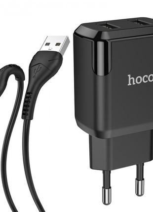 Зарядний пристрій 220 В 2 USB з кабелем USB — Micro USB Hoco N...