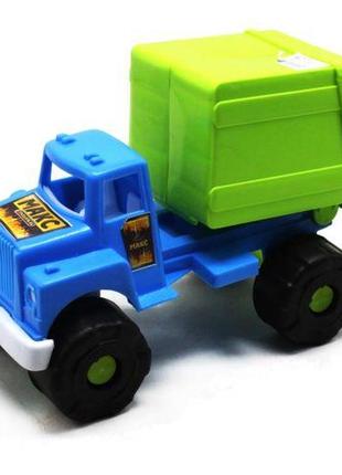 Пластиковая машинка "мусоровоз", голубая кабина и салатовый кузов