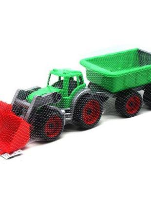 Трактор с ковшом и прицепом технок (зеленый)