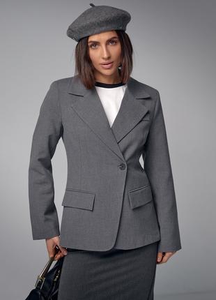 Женский однобортный пиджак приталенного кроя - серый цвет, S