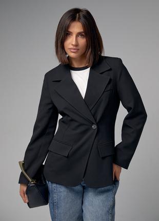 Женский однобортный пиджак приталенного кроя - черный цвет, S