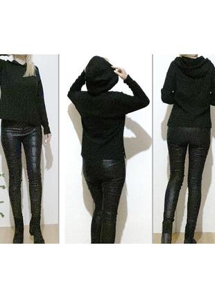L-xl светр з капюшоном короткий чорний жіночий