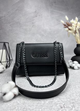 Кожаная женская сумка guess черная женская сумочка на цепочке ...