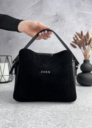 Кожаная женская сумка zara черная женская замшевая сумочка на ...